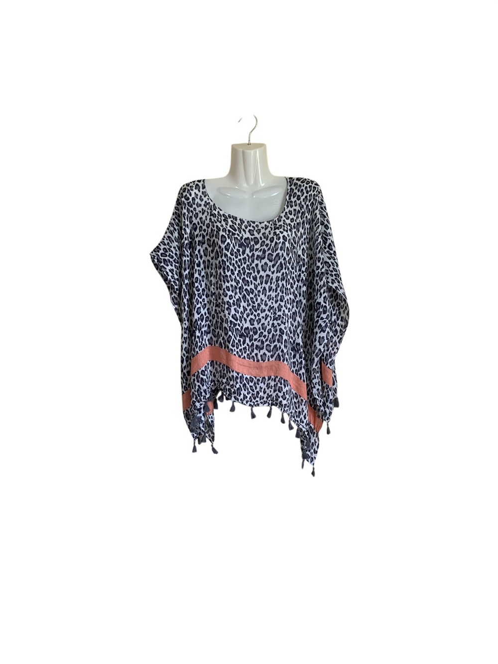 Demdaco Beige and  navy blue Leopard print with pink strip poncho